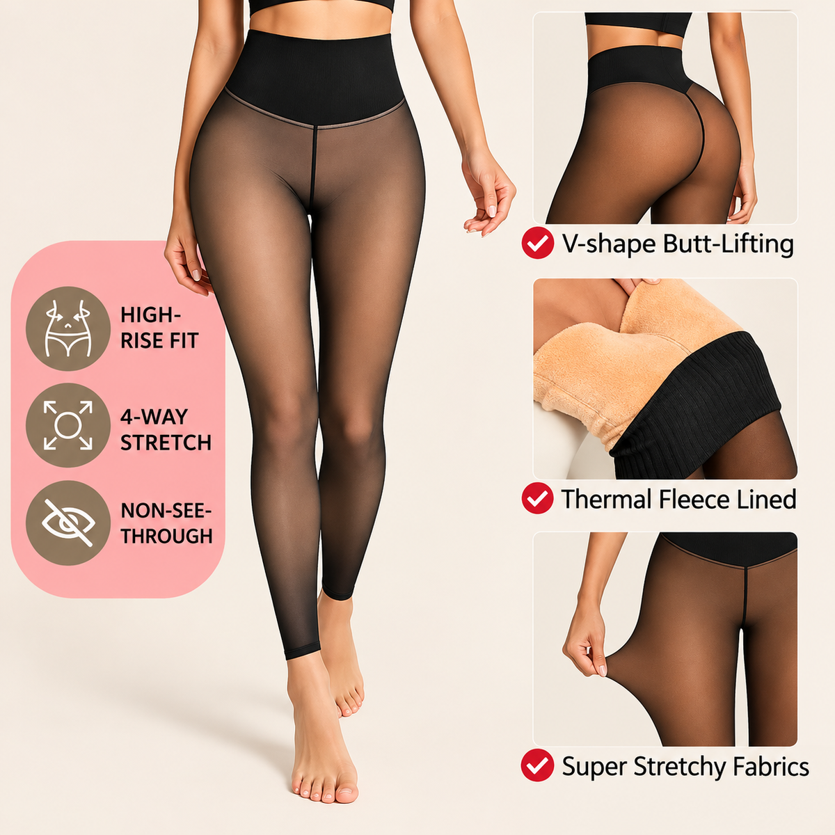 Sheer Illusion Fleece-Lined Tights